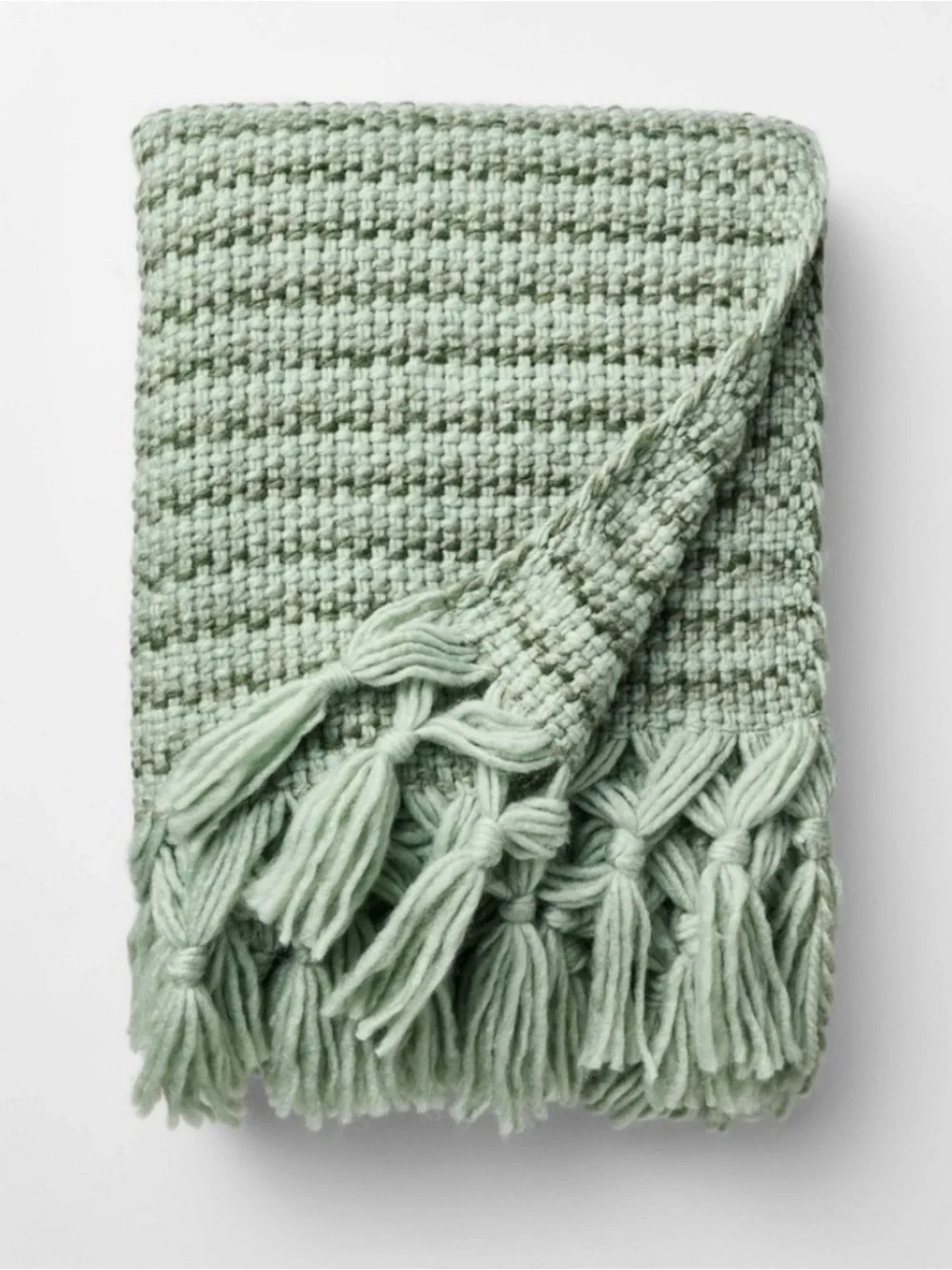 Studio McGee Mint Sage Knit Throw with Fringe